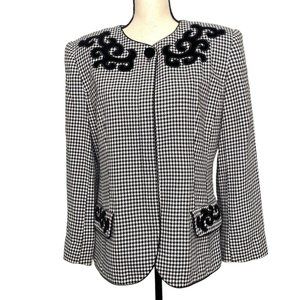 Executive Collection Womens Black & White Houndstooth Velvet Embroidered Sz 14